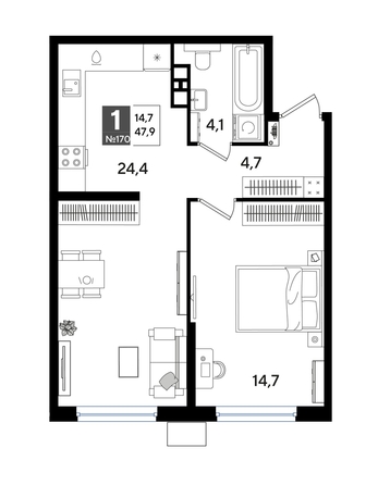 
  Продается 1-комн. квартира 47.1 м², в ЖК ДОГМА ПАРК, лит 13. Фото 1.