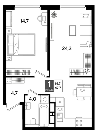 
  Продается 1-комн. квартира 47.2 м², в ЖК ДОГМА ПАРК, литера 19. Фото 1.