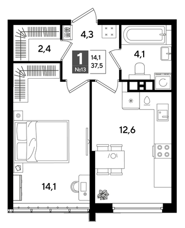 
  Продается 1-комн. квартира 37 м², в ЖК ДОГМА ПАРК, лит 20. Фото 1.