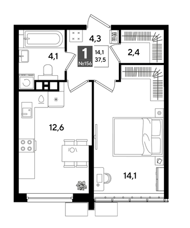 
  Продается 1-комн. квартира 36.9 м², в ЖК ДОГМА ПАРК, лит 20. Фото 1.