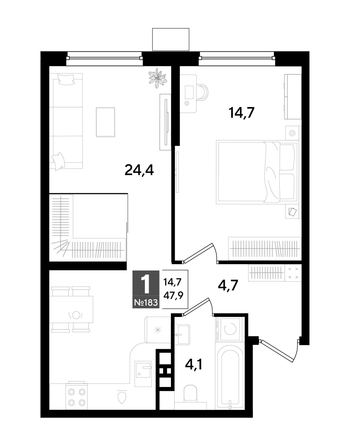 
  Продается 1-комн. квартира 47.4 м², в ЖК ДОГМА ПАРК, литера 18. Фото 1.