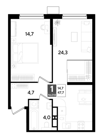 
  Продается 1-комн. квартира 47.3 м², в ЖК ДОГМА ПАРК, литера 18. Фото 1.