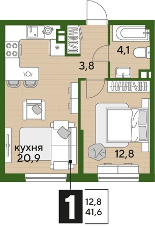 
  Продается 1-комн. квартира 41.1 м², в ЖК ДОГМА ПАРК, литера 18. Фото 1.