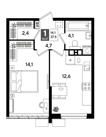
  Продается 1-комн. квартира 36.6 м², в ЖК ДОГМА ПАРК, литера 18. Фото 1.