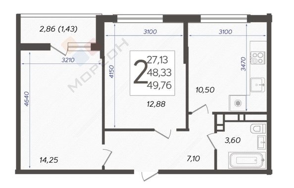 
   Продам 2-комнатную, 50 м², Богатырская (Новознаменский ж/р) ул, 11лит5

. Фото 11.