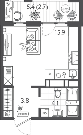 
  Продается студия 26.15 м², в ЖК Все Свои ВИП, литера 3. Фото 1.
