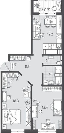 
  Продается 2-комн. квартира 62.25 м², в ЖК Все Свои ВИП, литера 3. Фото 1.