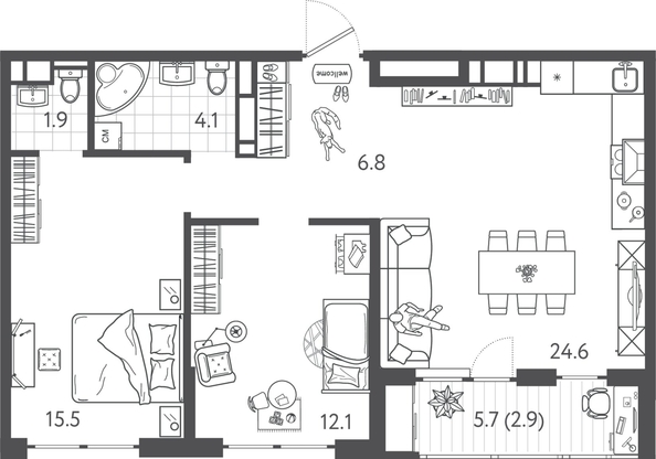 
  Продается 2-комн. квартира 66.8 м², в ЖК Все Свои ВИП, литера 3. Фото 1.