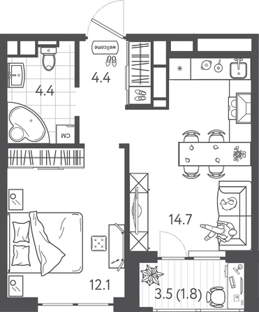 
  Продается 1-комн. квартира 37.05 м², в ЖК Все Свои ВИП, литера 3. Фото 1.