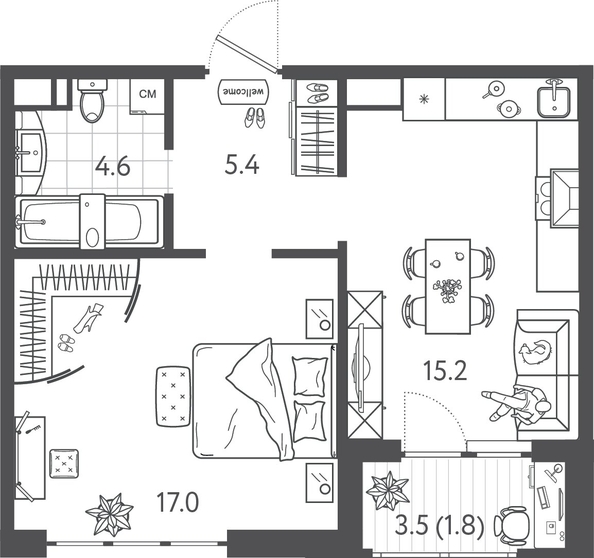 
  Продается 1-комн. квартира 43.5 м², в ЖК Все Свои ВИП, литера 3. Фото 1.