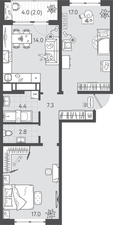 
  Продается 2-комн. квартира 64.2 м², в ЖК Все Свои ВИП, литера 3. Фото 1.