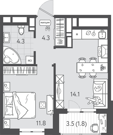 
  Продается 1-комн. квартира 35.95 м², в ЖК Все Свои ВИП, литера 3. Фото 1.
