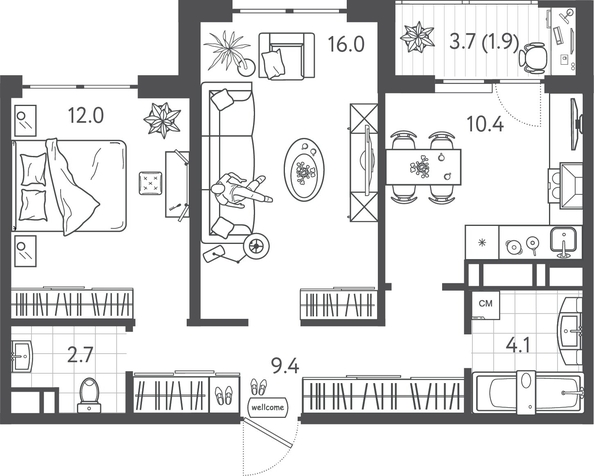 
  Продается 2-комн. квартира 55.4 м², в ЖК Все Свои ВИП, литера 3. Фото 1.
