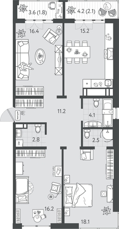 
  Продается 3-комн. квартира 90.45 м², в ЖК Все Свои ВИП, литер 4. Фото 1.