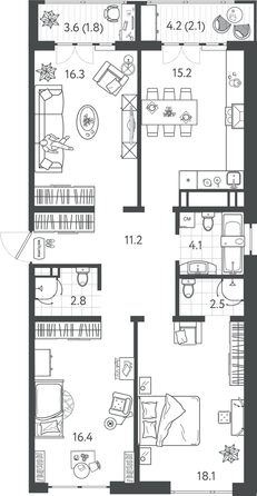 
  Продается 3-комн. квартира 89.15 м², в ЖК Все Свои ВИП, литер 4. Фото 1.