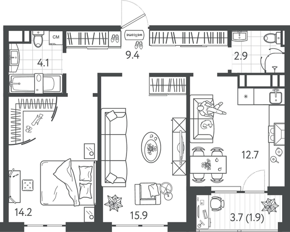 
  Продается 2-комн. квартира 60.2 м², в ЖК Все Свои ВИП, литер 4. Фото 1.