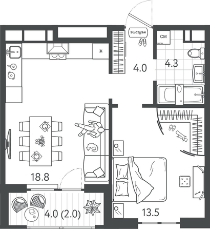 
  Продается 1-комн. квартира 41.55 м², в ЖК Все Свои ВИП, литер 4. Фото 1.