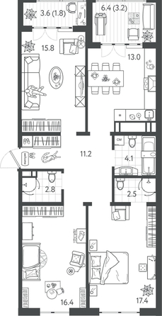 
  Продается 3-комн. квартира 87.8 м², в ЖК Все Свои ВИП, литер 4. Фото 1.