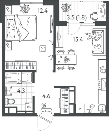 
  Продается 1-комн. квартира 38.1 м², в ЖК Все Свои ВИП, литер 4. Фото 1.