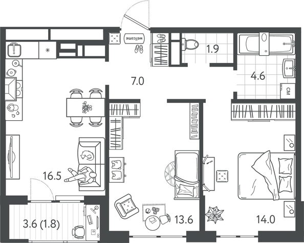 
  Продается 2-комн. квартира 59.1 м², в ЖК Все Свои ВИП, литер 7. Фото 1.