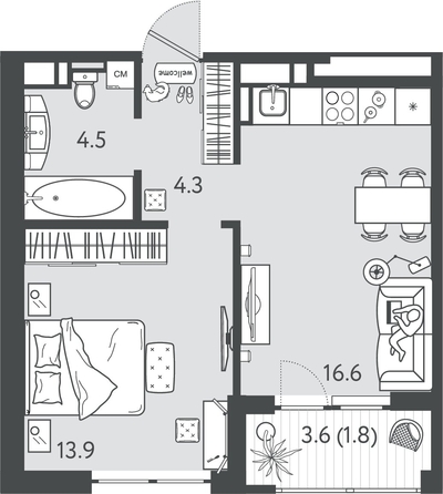 
  Продается 1-комн. квартира 40 м², в ЖК Все Свои ВИП, литер 7. Фото 1.