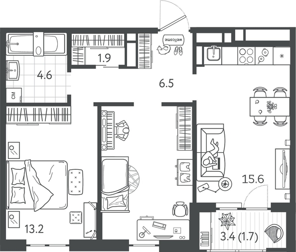 
  Продается 2-комн. квартира 55.65 м², в ЖК Все Свои ВИП, литер 7. Фото 1.