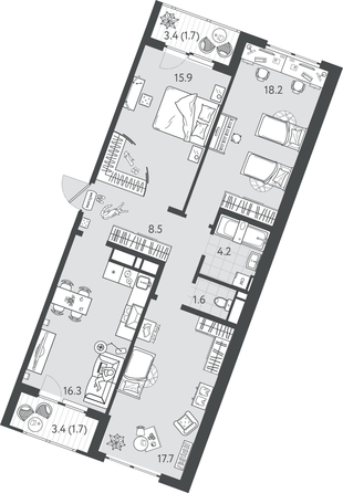 
  Продается 3-комн. квартира 85.4 м², в ЖК Все Свои ВИП, литер 7. Фото 1.