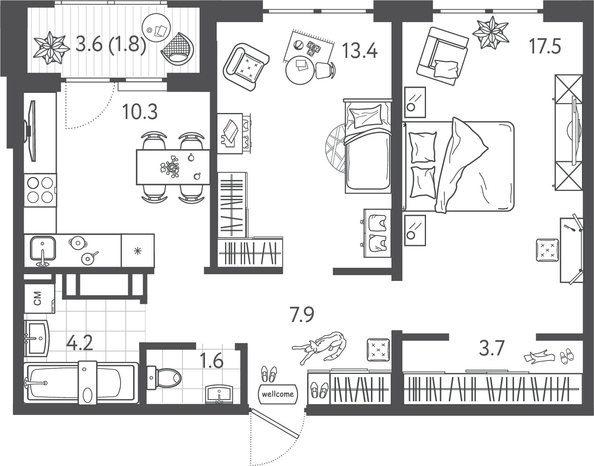 
  Продается 2-комн. квартира 60 м², в ЖК Все Свои ВИП, литера 6. Фото 1.