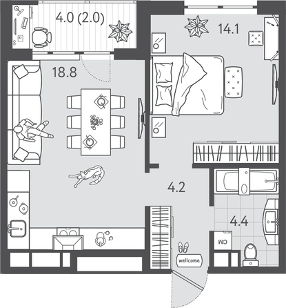 
  Продается 1-комн. квартира 42.7 м², в ЖК Все Свои ВИП, литера 6. Фото 1.
