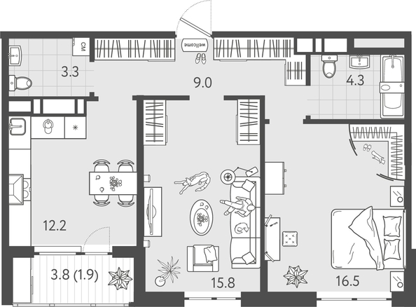 
  Продается 2-комн. квартира 62.9 м², в ЖК Все Свои ВИП, литер 8. Фото 1.