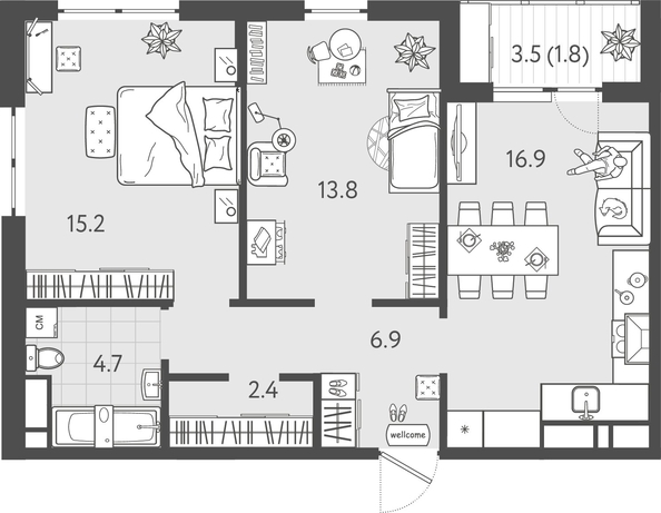 
  Продается 2-комн. квартира 61.35 м², в ЖК Все Свои ВИП, литер 8. Фото 1.