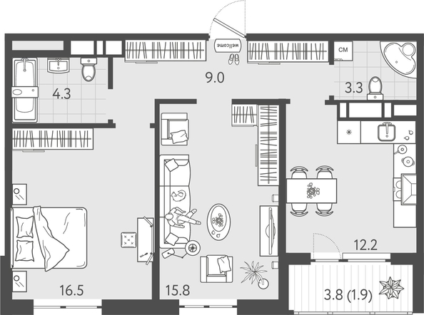 
  Продается 2-комн. квартира 62.2 м², в ЖК Все Свои ВИП, литер 8. Фото 1.