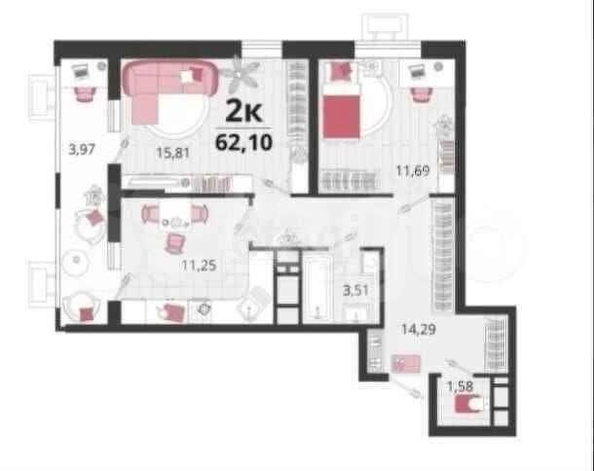 
  Продается 2-комн. квартира 59.94 м², в ЖК Родные просторы, литера 25. Фото 15.
