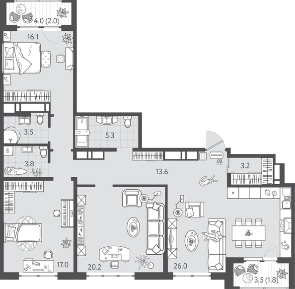
  Продается 3-комн. квартира 112 м², в ЖК Все Свои ВИП, литера 3. Фото 1.