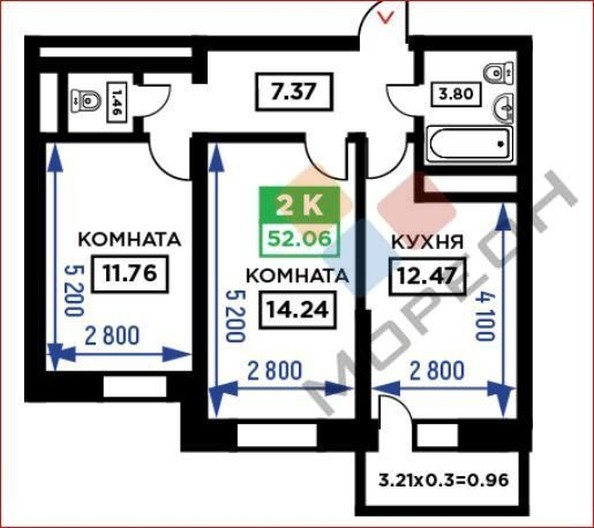 
   Продам 2-комнатную, 53.9 м², Снесарева ул, 17/1к1

. Фото 16.