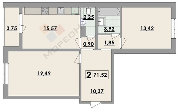 
   Продам 2-комнатную, 71.5 м², Чекистов пр-кт, 38

. Фото 11.