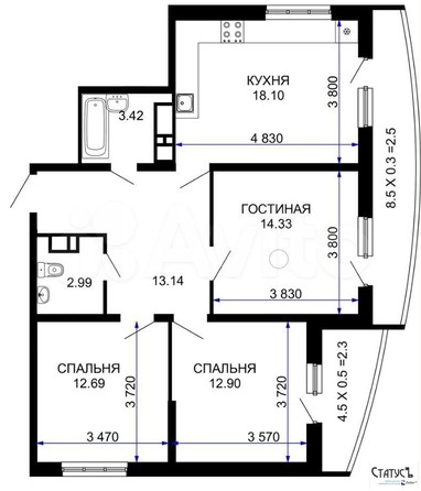 
   Продам 3-комнатную, 84 м², Петра Метальникова ул, 38

. Фото 2.
