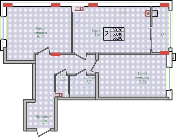 
   Продам 2-комнатную, 66.9 м², Суворов, дом 6

. Фото 2.
