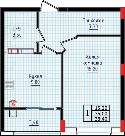 
   Продам 1-комнатную, 38.4 м², Суворов, дом 6

. Фото 2.