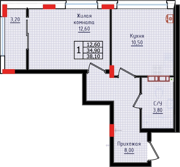 
   Продам 1-комнатную, 38 м², Суворов, дом 6

. Фото 2.