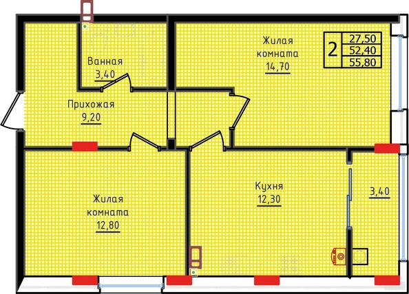 
   Продам 2-комнатную, 55.8 м², Суворов, дом 6

. Фото 2.