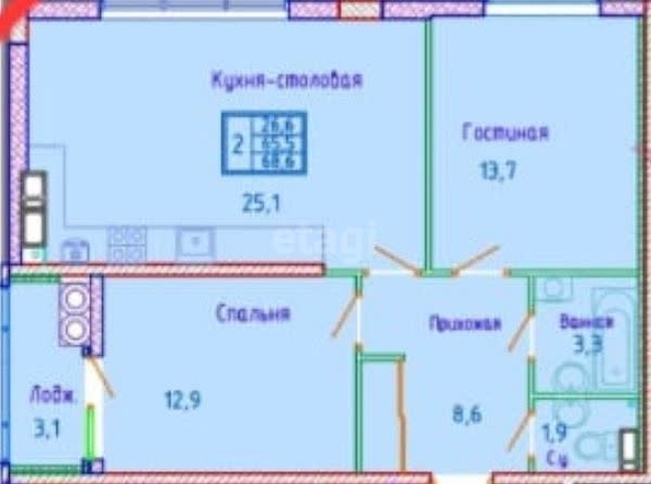 
   Продам 2-комнатную, 68.6 м², Тухачевского ул, 33к3

. Фото 11.