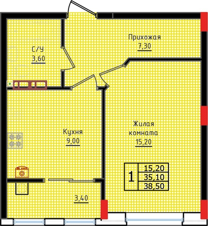 
  Продается 1-комн. квартира, 38.5 м², ЖК Суворов, дом 6
. Фото 2.