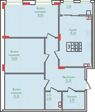 
  Продается 3-комн. квартира, 79.9 м², ЖК Суворов, дом 5
. Фото 2.