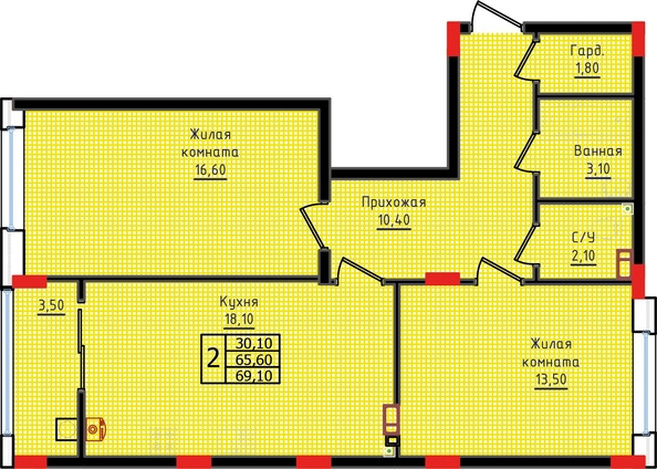
  Продается 2-комн. квартира, 69 м², ЖК Суворов, дом 6
. Фото 2.