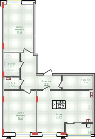 
  Продается 2-комн. квартира, 84.1 м², ЖК Суворов, дом 6
. Фото 2.