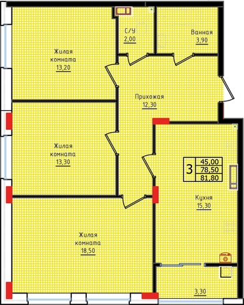 
  Продается 3-комн. квартира, 81.8 м², ЖК Суворов, дом 6
. Фото 2.
