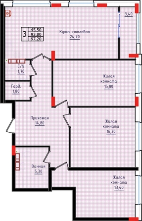 
  Продается 3-комн. квартира, 97.2 м², ЖК Суворов, дом 6
. Фото 2.