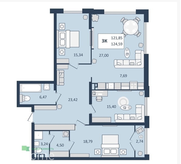 
  Продается 3-комн. квартира, 124.59 м², ЖК Клубный дом SKY (Скай)
. Фото 9.