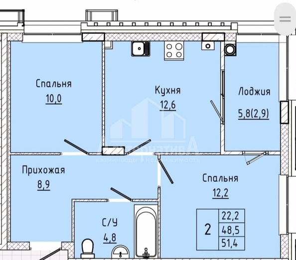 
  Продается 2-комн. квартира 51.4 м². Фото 2.
